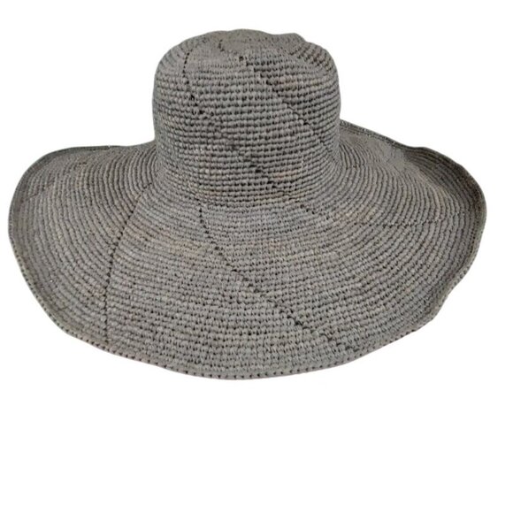 Mar Y Sol Handmade Gray Natural Raffia Wide Brim Sun Hat - Picture 1 of 6
